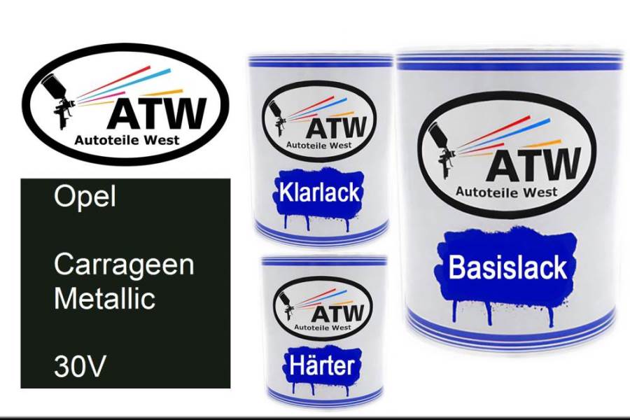 Opel, Carrageen Metallic, 30V: 1L Lackdose + 1L Klarlack + 500ml Härter - Set, von ATW Autoteile West.